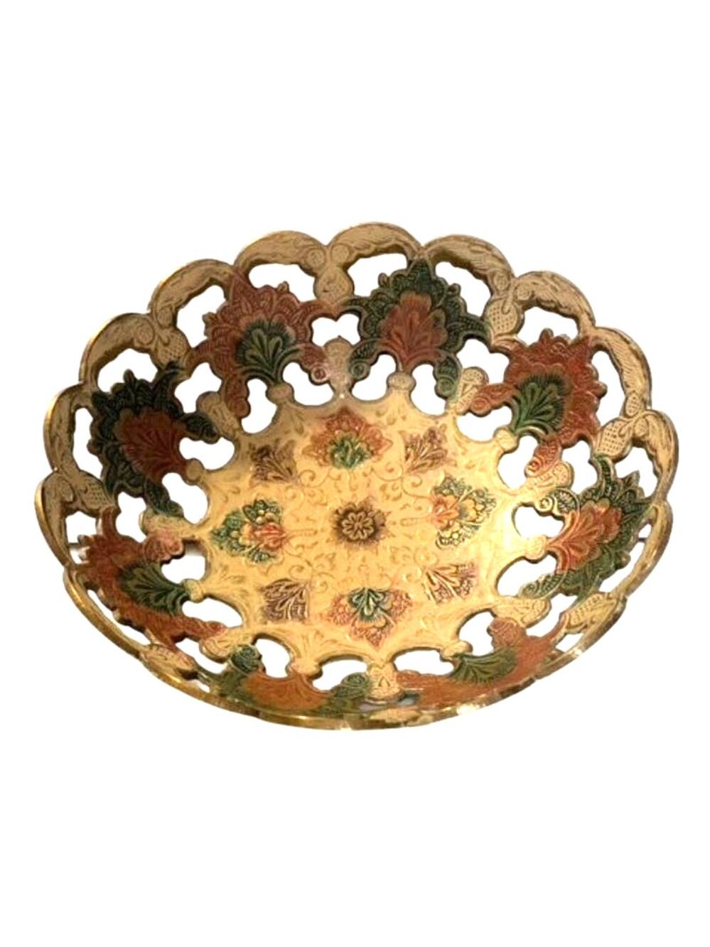 Brass etched & painted reticulated bowl